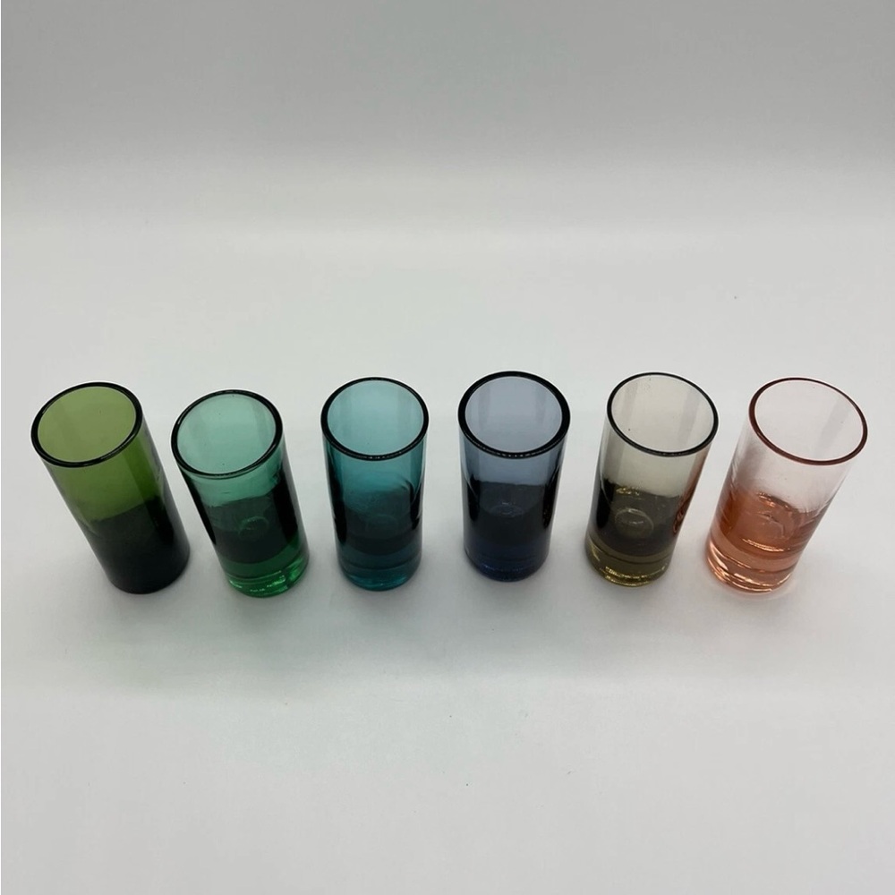 Vintage Handblown Unique Bold Vibrant Multi Color Shot Glasses Set of 6 - Picture 2 of 8